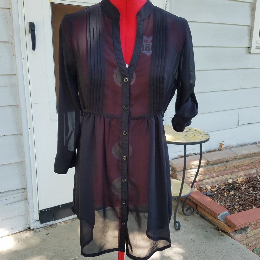 Sheer Black Button-up Tunic